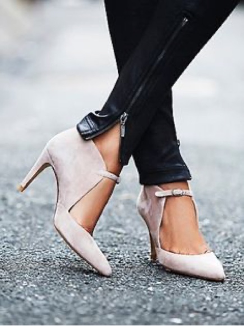 Free People Cerow Beige Pointed-Toe Mary Jane Heels with Ankle Strap 38